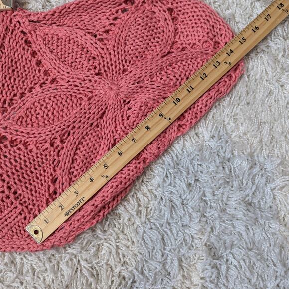 Vintage Chaudry KC Floral Open Knit Boho Crochet Sweater Pink - Picture 7 of 11
